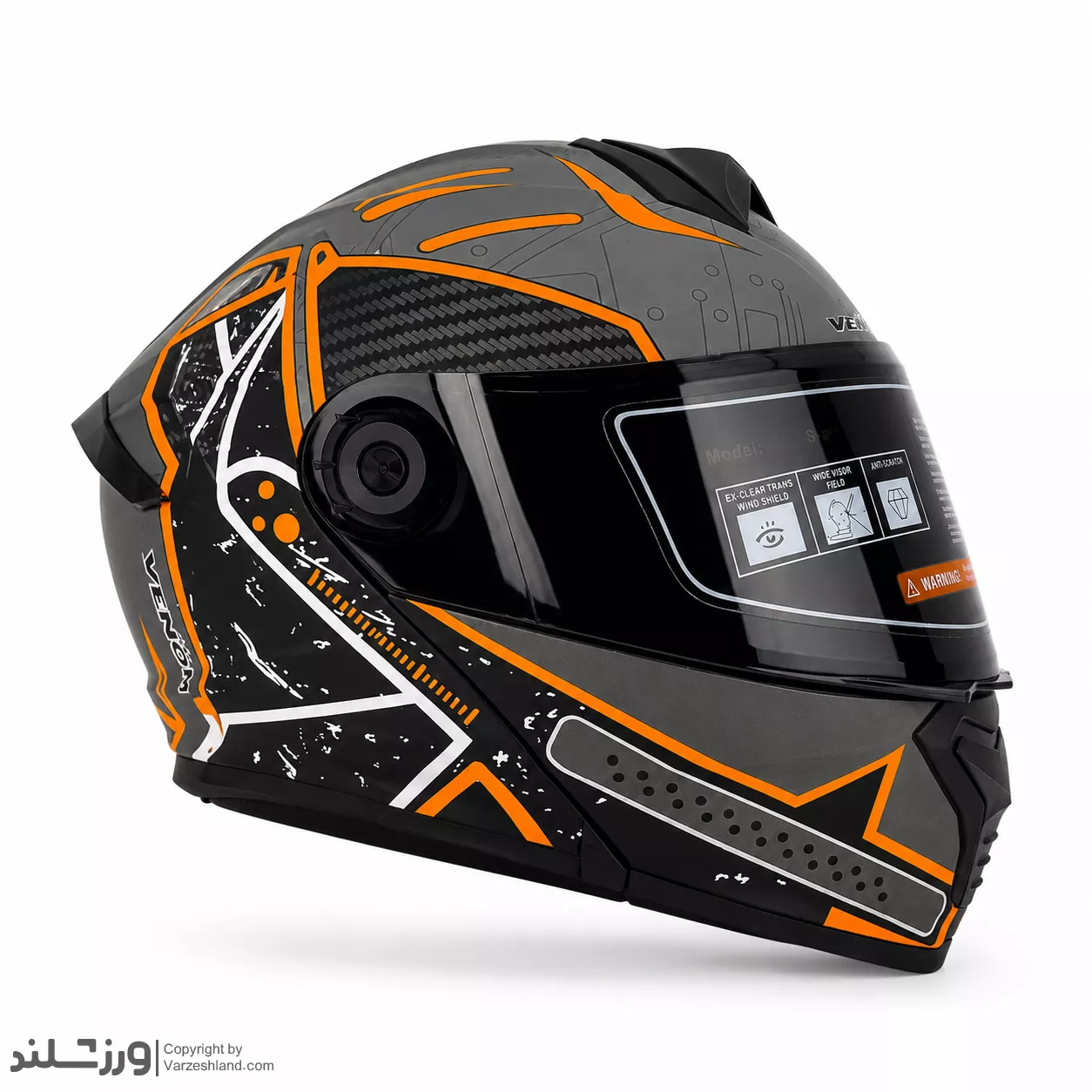 2331 کلاه کاسکت ونوم VENOM فک متحرک طوسی نارنجی کد 2331 – سایز XXL - Image 1